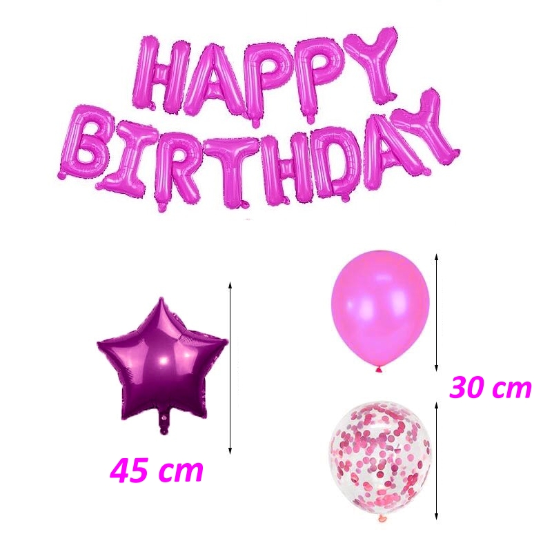 Set 25 baloane aniversare, Happy Birthday, diverse forme si marimi, culoare roz - imagine 3