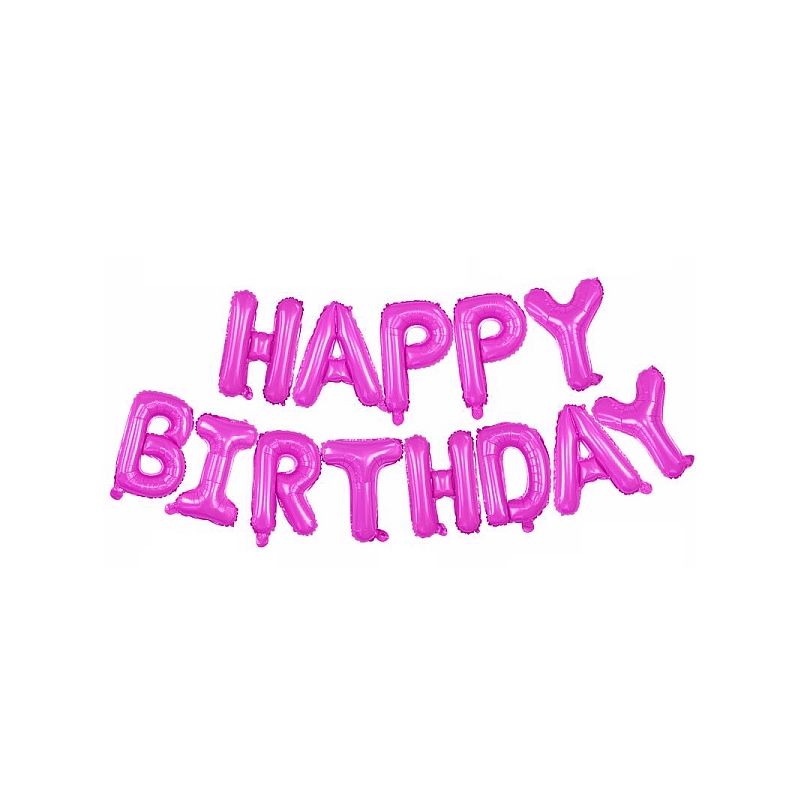 Set 25 baloane aniversare, Happy Birthday, diverse forme si marimi, culoare roz - imagine 4