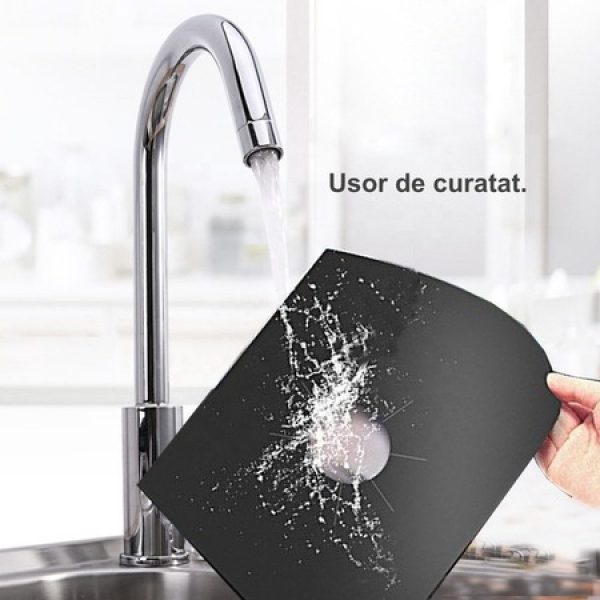 Set 4 Folii de Protectie, reutilizabile, pentru Plita si Aragazul pe gaz, 27 x 27 cm, negru