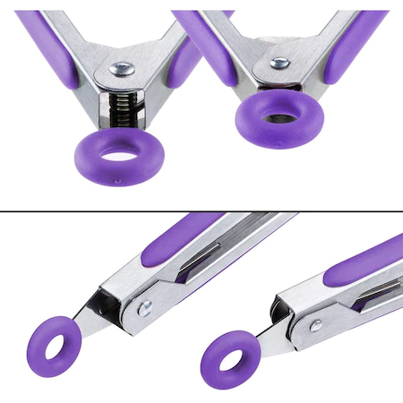 Cleste de bucatarie cu varfuri din silicon, maner din otel inoxidabil, 21 cm, violet - imagine 3