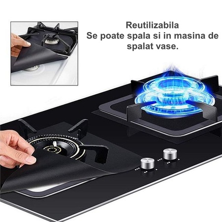 Set 4 Folii de Protectie, reutilizabile, pentru Plita si Aragazul pe gaz, 27 x 27 cm, argintiu - imagine 3