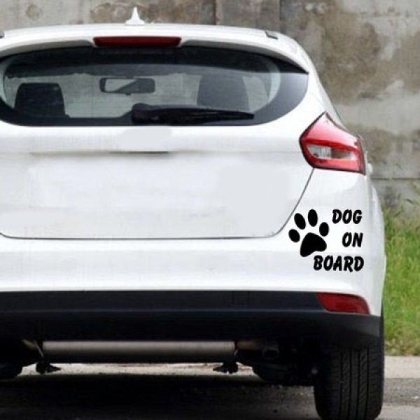 Sticker decorativ auto, Dog on board, 120×145 mm, negru