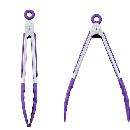 Cleste de bucatarie cu varfuri din silicon, maner din otel inoxidabil, 21 cm, violet - imagine 5