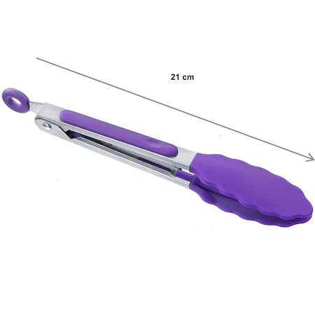 Cleste de bucatarie cu varfuri din silicon, maner din otel inoxidabil, 21 cm, violet - imagine 4