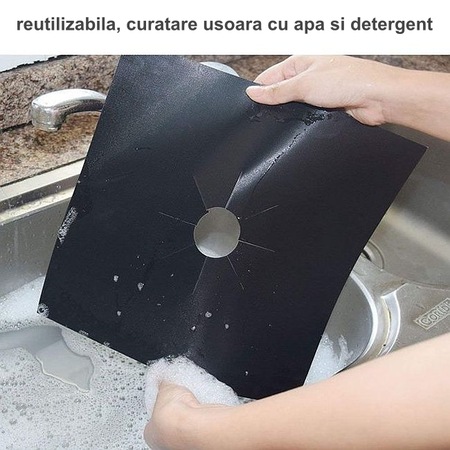 Set 4 Folii de Protectie, reutilizabile, pentru Plita si Aragazul pe gaz, 27 x 27 cm, argintiu - imagine 4