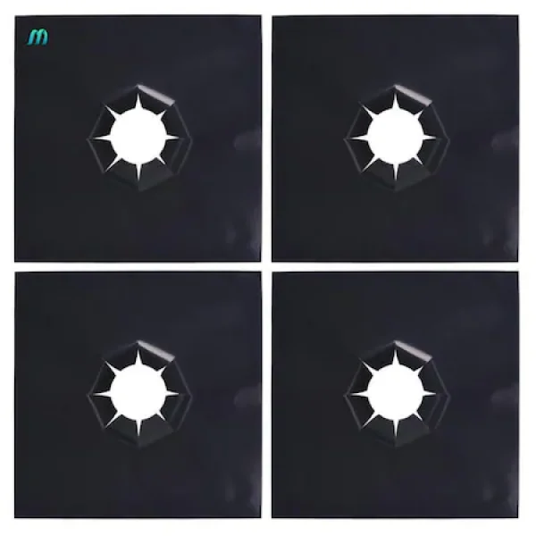 Set 4 Folii de Protectie, reutilizabile, pentru Plita si Aragazul pe gaz, 27 x 27 cm, negru