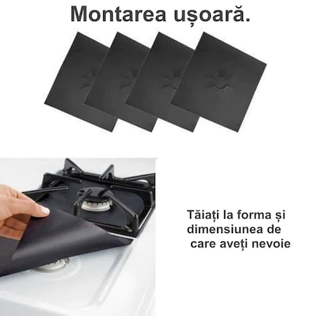 Set 4 Folii de Protectie, reutilizabile, pentru Plita si Aragazul pe gaz, 27 x 27 cm, argintiu - imagine 6