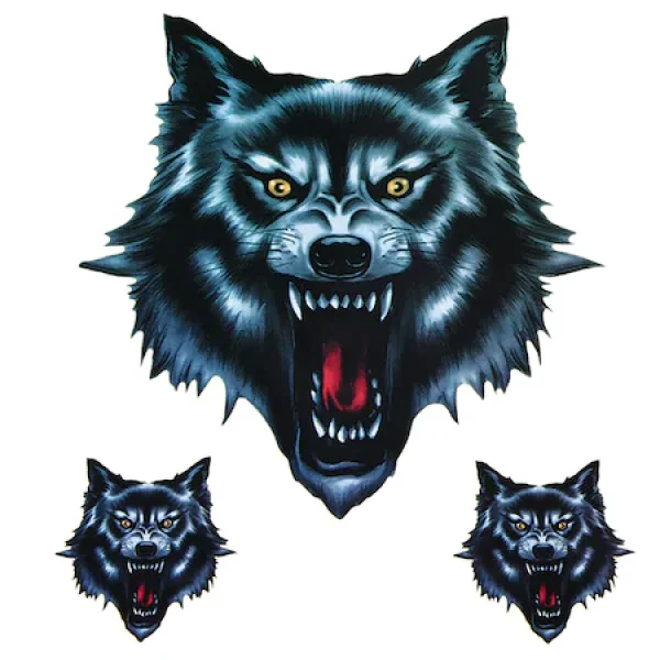 Sticker decorativ auto, 3 Lupi, PVC autocolant,16×17.5 cm, Negru/Gri