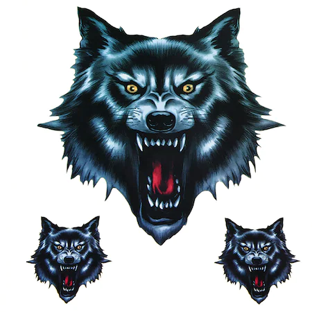 Sticker decorativ auto, 3 Lupi, PVC autocolant,16x17.5 cm, Negru/Gri