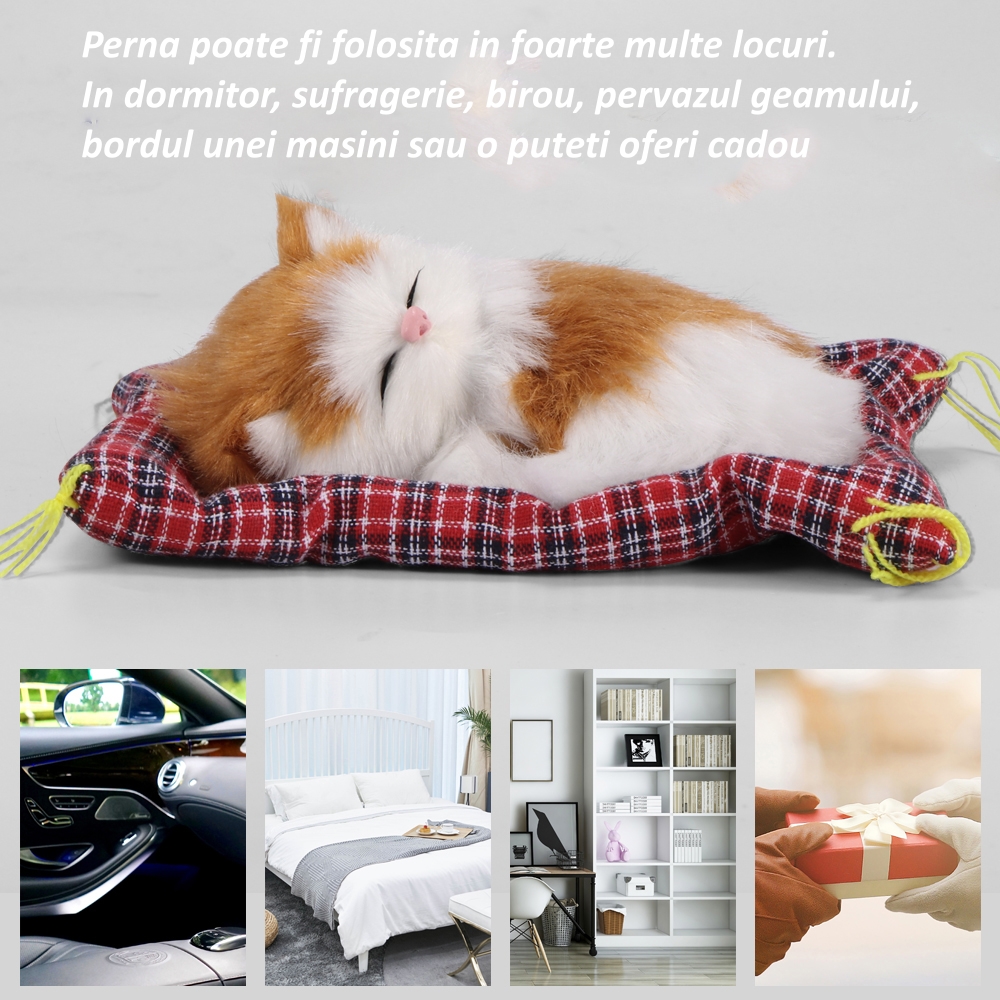 Set perna decorativa cu pisica cu efecte sonore, 13x14x17 cm, multicolor - imagine 5