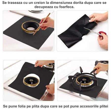 Set 4 Folii de Protectie, reutilizabile, pentru Plita si Aragazul pe gaz, 27 x 27 cm, argintiu - imagine 12