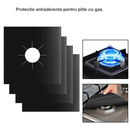 Set 4 Folii de Protectie, reutilizabile, pentru Plita si Aragazul pe gaz, 27 x 27 cm, argintiu - imagine 13