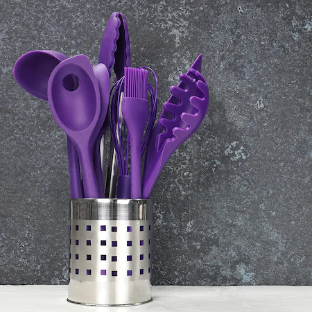 Cleste de bucatarie cu varfuri din silicon, maner din otel inoxidabil, 21 cm, violet - imagine 6