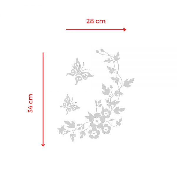 Sticker decorativ 3D cu Flori si fluturasi, 28cm x 34 cm, culoare alb