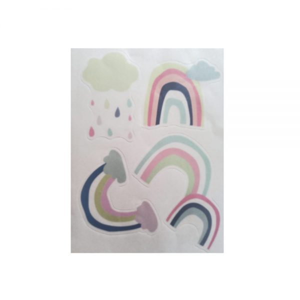 Set 6 stickere decorative model curcubeu si nori pentru perete, multicolor