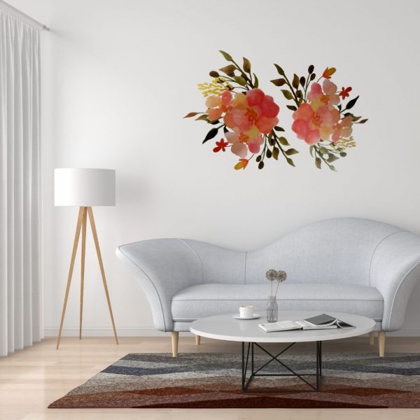 Sticker decorativ model floral pentru perete, 16×18 cm, 2 flori, multicolor