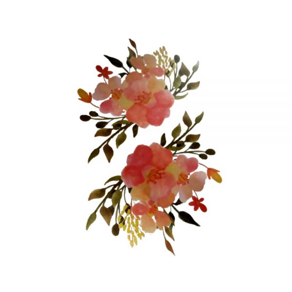Sticker decorativ model floral pentru perete, 16×18 cm, 2 flori, multicolor