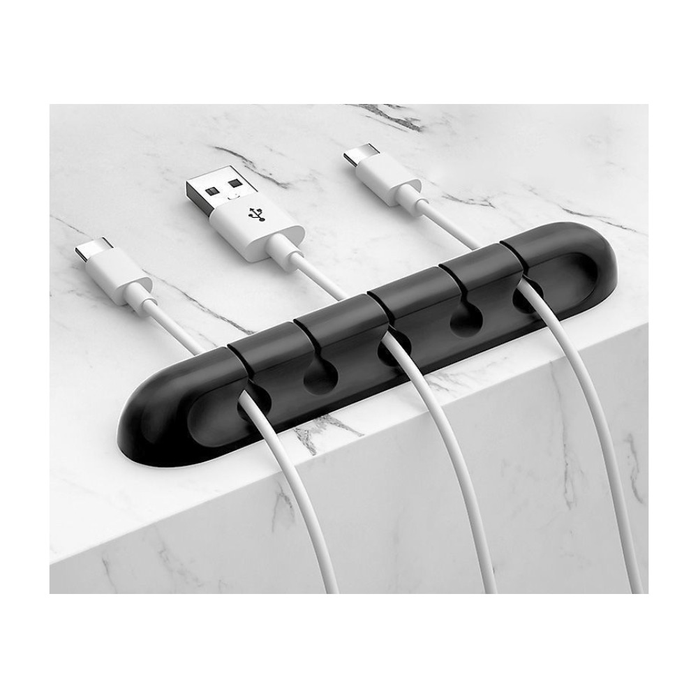 Set 2 organizatoare cabluri, silicon, adeziv, negru - imagine 6