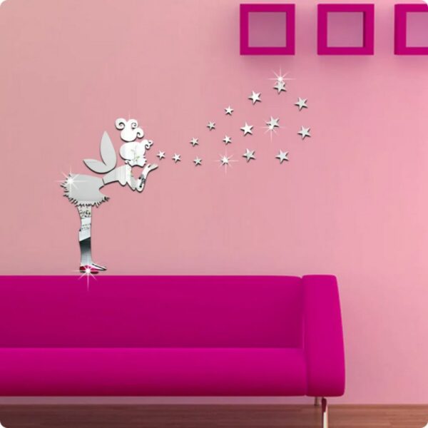 Set stickere autocolante acrilic decorative, Zana Magica, efect oglinda 3D, argintiu