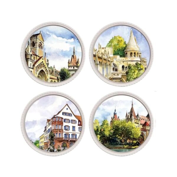 Set 4 stickere decorative pentru perete, Arhitectura, 25 x 25 cm