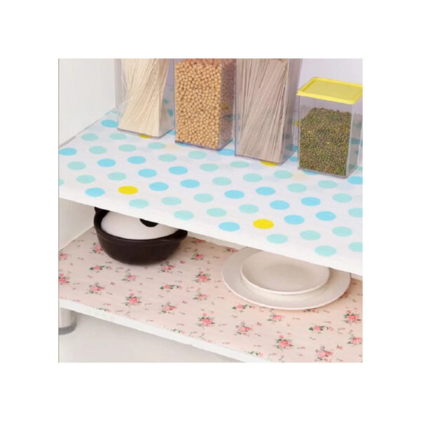 Covoras anti-alunecare pentru sertar dulap, culoare alb cu buline albastre, material PET, 30 x 500 cm