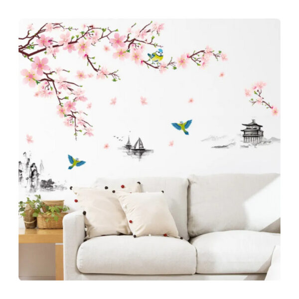 Set 2 buc stickere decorative pentru perete sau mobila, floare de piersic, 30 x 90 cm