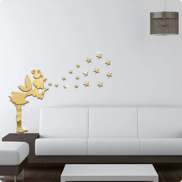 Set stickere autocolante acrilic decorative, Zana Magica, efect oglinda 3D, auriu