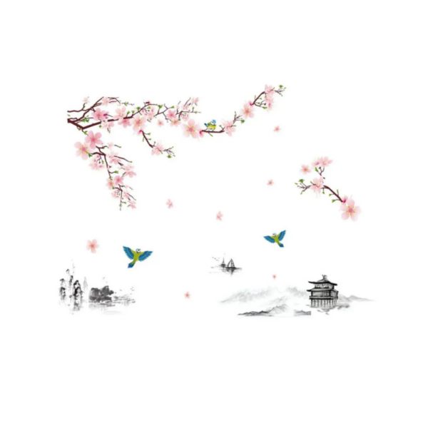 Set 2 buc stickere decorative pentru perete sau mobila, floare de piersic, 30 x 90 cm