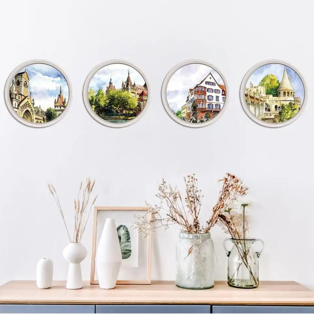 Set 4 stickere decorative pentru perete, Arhitectura, 25 x 25 cm - imagine 3