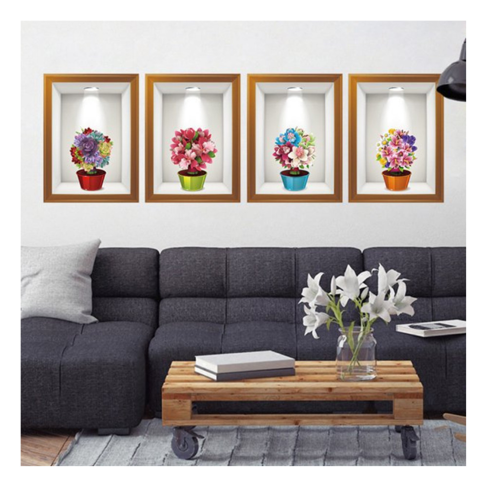 Sticker decorativ pentru perete, tablouri flori 3D artistic, 60 x 90 cm - imagine 4