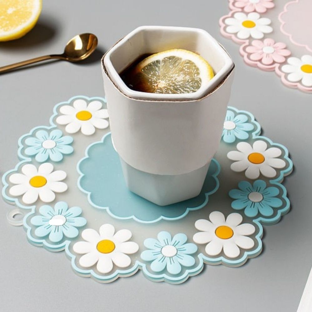 Set 2 suporturi farfurii Flower, PVC, 2 marimi, albastru - imagine 5