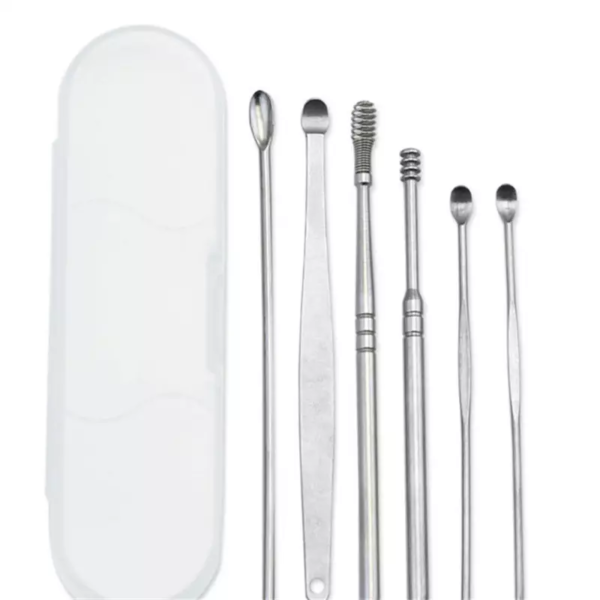 Set complet pentru curatarea, ingrijirea si igiena urechilor, din inox, sterilizabile.