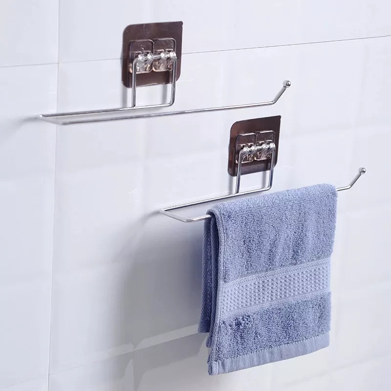 Suport prosoape pentru baie, inox, cu banda adeziva, 4.8 x 26 cm - imagine 4