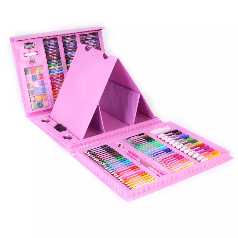 Set pictura si desen pentru copii si elevi, 208 piese din plastic, culoare roz, 41 x 31 x 6 cm - imagine 2