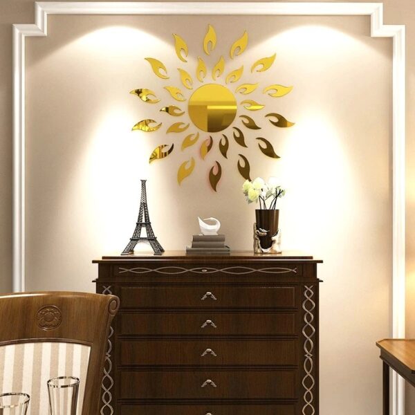 Set stickere autocolante acrilic decorative, SUNFLOWER, efect oglinda 3D, auriu