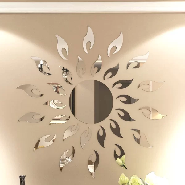 Set stickere autocolante acrilic decorative, SUNFLOWER, efect oglinda 3D, argintiu